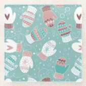 Gezellige Winter Kerst wanten Patroon in Mint Glazen Onderzetter (Voorkant)