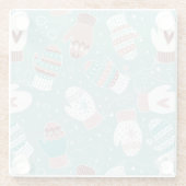 Gezellige Winter Kerst wanten Patroon in Mint Glazen Onderzetter (Achterkant)