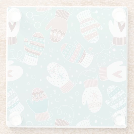 Gezellige Winter Kerst wanten Patroon in Mint Glazen Onderzetter (Achterkant)