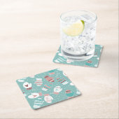 Gezellige Winter Kerst wanten Patroon in Mint Kartonnen Onderzetters (Insitu)