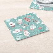 Gezellige Winter Kerst wanten Patroon in Mint Kartonnen Onderzetters (Schuin)