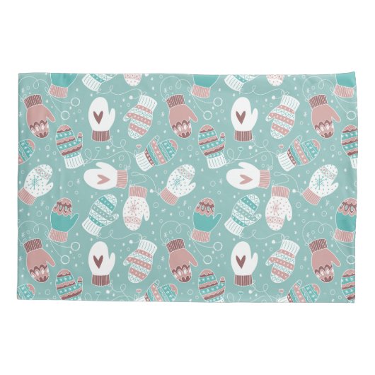 Gezellige Winter Kerst wanten Patroon in Mint Kussensloop (Achterkant)