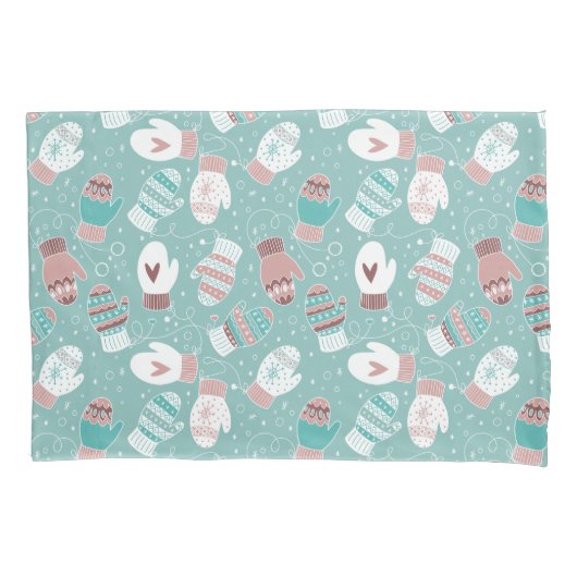 Gezellige Winter Kerst wanten Patroon in Mint Kussensloop (Voorkant)