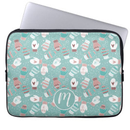 Gezellige Winter Kerst wanten Patroon in Mint Laptop Sleeve