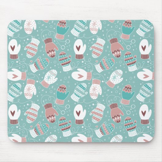 Gezellige Winter Kerst wanten Patroon in Mint Muismat (Voorkant)