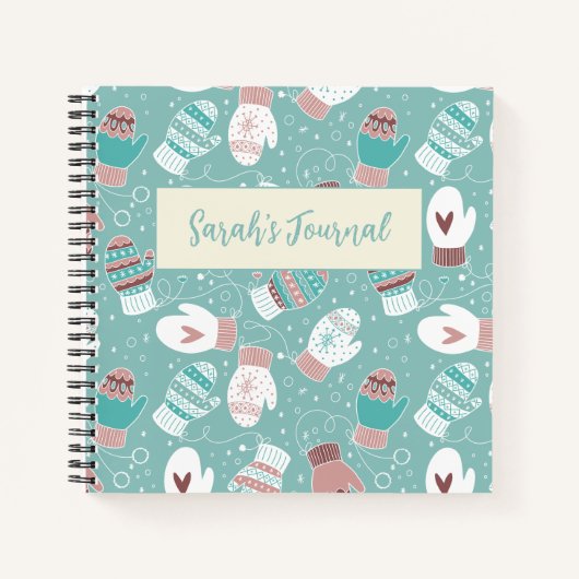 Gezellige Winter Kerst wanten Patroon in Mint Notitieboek (Voorkant)