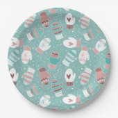 Gezellige Winter Kerst wanten Patroon in Mint Papieren Bordje (Voorkant)