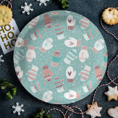 Gezellige Winter Kerst wanten Patroon in Mint Papieren Bordje