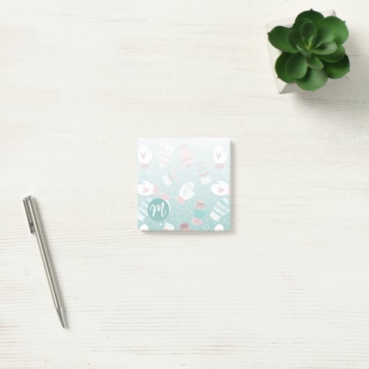 Gezellige Winter Kerst wanten Patroon in Mint Post-it® Notes (Kantoor)