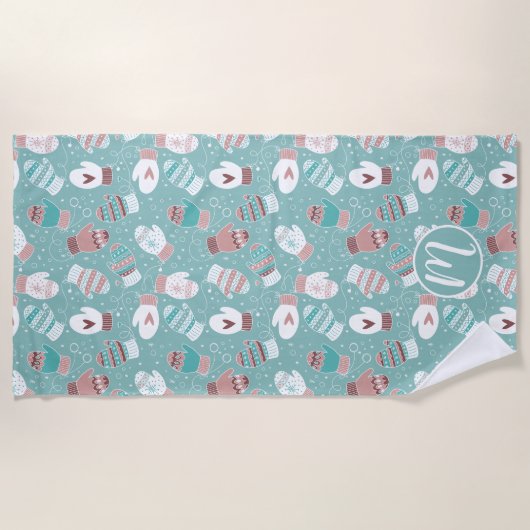 Gezellige Winter Kerst wanten Patroon in Mint Strandlaken (Voorkant)