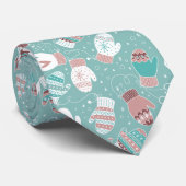 Gezellige Winter Kerst wanten Patroon in Mint Stropdas (Opgerold)