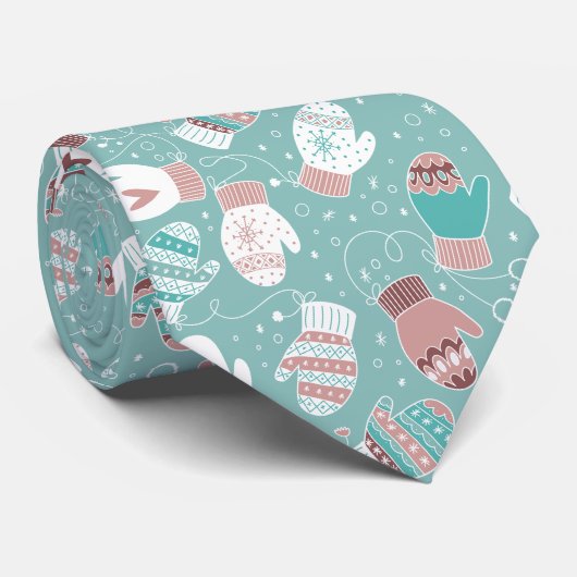 Gezellige Winter Kerst wanten Patroon in Mint Stropdas (Opgerold)