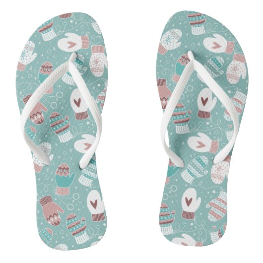 Gezellige Winter Kerst wanten Patroon in Mint Teenslippers (Voetbed)