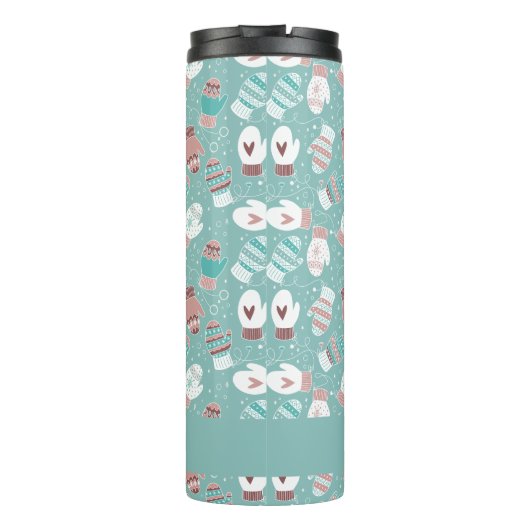 Gezellige Winter Kerst wanten Patroon in Mint Thermosbeker (Achterkant)