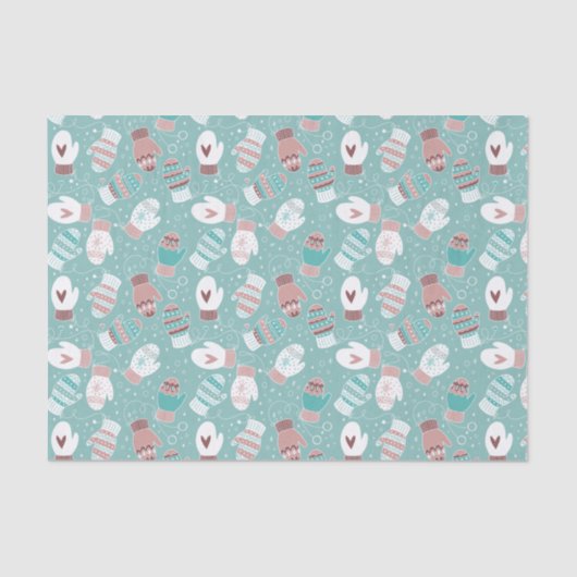 Gezellige Winter Kerst wanten Patroon in Mint Tissuepapier (Voorkant)