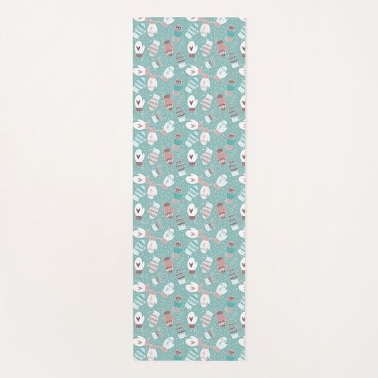 Gezellige Winter Kerst wanten Patroon in Mint Yogamat (Voorkant)
