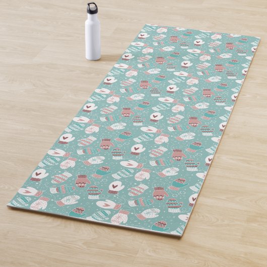 Gezellige Winter Kerst wanten Patroon in Mint Yogamat (In situ)