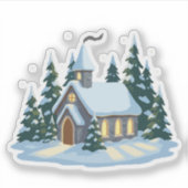 Gezellige Winter Kerstkerk | besneeuwd land Sticker (Voorkant)