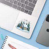 Gezellige Winter Kerstkerk | besneeuwd land Sticker (Laptop met iPhone)