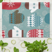 Gezellige winter Kerstmiswanten Blauw Theedoek (Gevouwen)