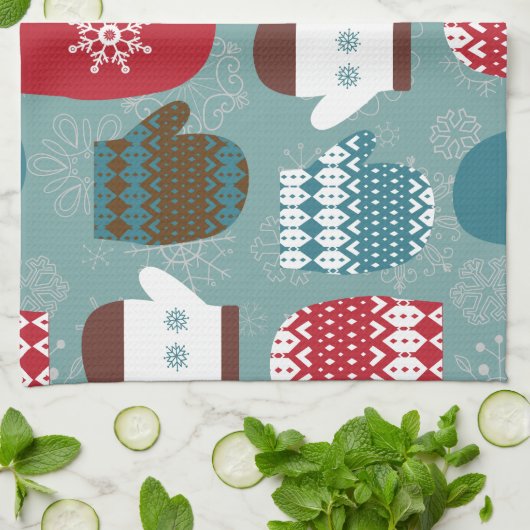 Gezellige winter Kerstmiswanten Blauw Theedoek (Gevouwen)