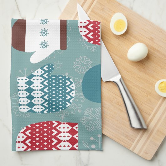 Gezellige winter Kerstmiswanten Blauw Theedoek (Quarter Fold)