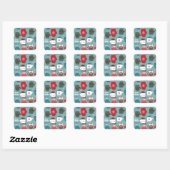 Gezellige winter Kerstmiswanten Blauw Vierkante Sticker (Vel)