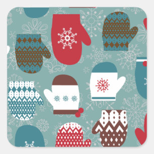 Gezellige winter Kerstmiswanten Blauw Vierkante Sticker
