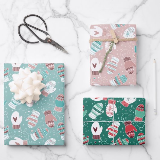 Gezellige winter Kerstmiswanten Patroon Set Inpakpapier Vel (Voorkant)