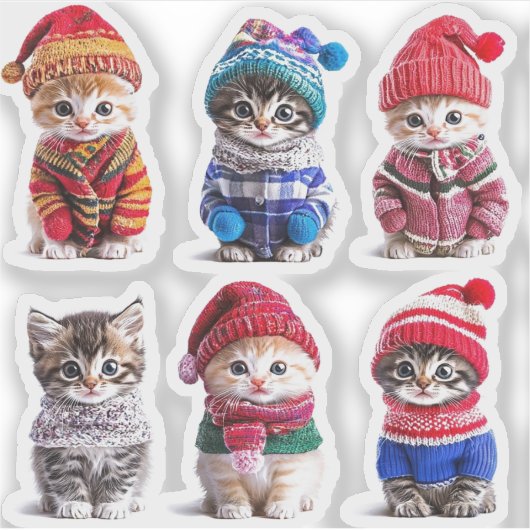 Gezellige Winter Kittens Schattigee Truien op Katt Sticker (Voorkant)