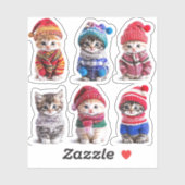 Gezellige Winter Kittens Schattigee Truien op Katt Sticker (Vel)
