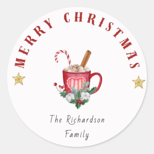 Gezellige Winter Koffie Mok Vrolijk Kerstfeest Sti Ronde Sticker (Voorkant)