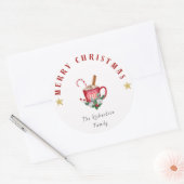 Gezellige Winter Koffie Mok Vrolijk Kerstfeest Sti Ronde Sticker (Envelop)