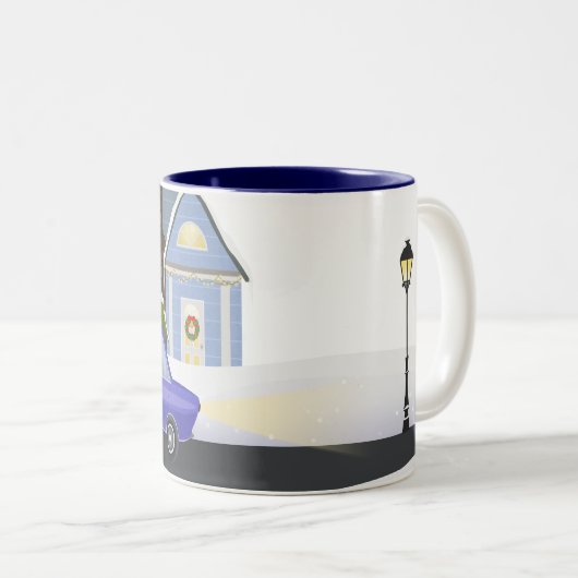 Gezellige Winter Night Christmas Village Tweekleurige Koffiemok (Voorkant rechts)