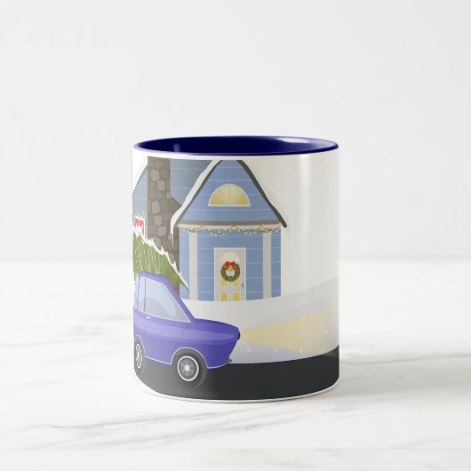 Gezellige Winter Night Christmas Village Tweekleurige Koffiemok (Center)