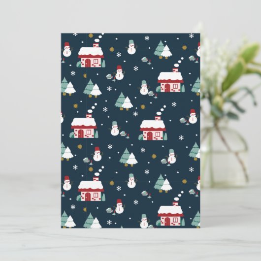 Gezellige Winter Night Village en Sneeuwmannen Bedankkaart (Staand voorkant)