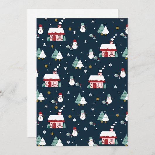 Gezellige Winter Night Village en Sneeuwmannen Bedankkaart (Voorkant / Achterkant)