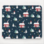 Gezellige Winter Night Village en Sneeuwmannen Muismat (Voorkant)