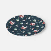 Gezellige Winter Night Village en Sneeuwmannen Papieren Bordje (Gekanteld)