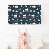 Gezellige Winter Night Village en Sneeuwmannen Spandoek (Insitu)