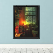 Gezellige winter open haard scene canvas afdruk (Insitu (Houten vloer))