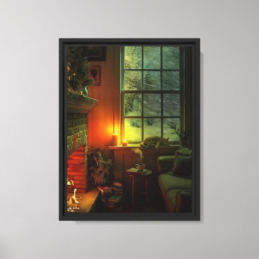 Gezellige winter open haard scene canvas afdruk (Voorkant)