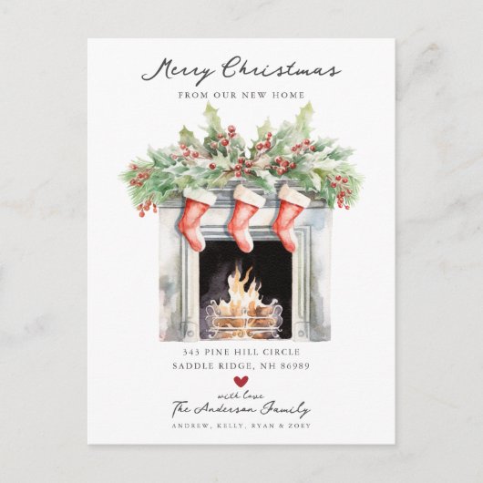 Gezellige Winter open haard verplaatsen Aankondigingskaart (Voorkant)