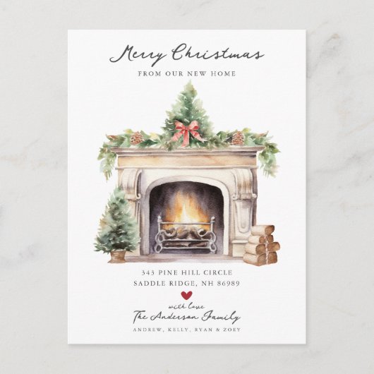 Gezellige Winter open haard verplaatsen Aankondigingskaart (Voorkant)
