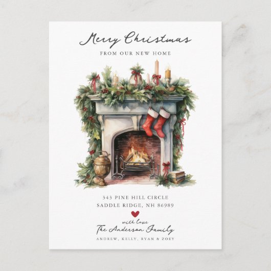 Gezellige Winter open haard verplaatsen Aankondigingskaart (Voorkant)