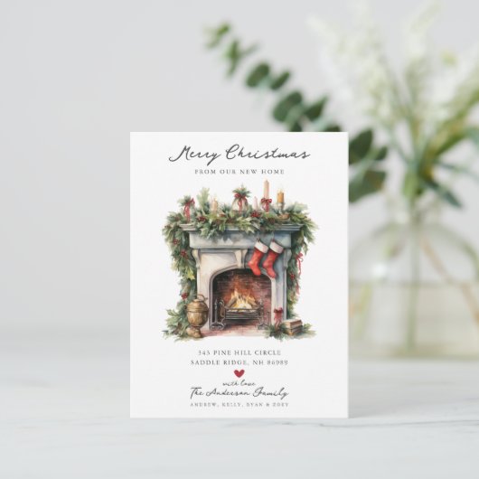 Gezellige Winter open haard verplaatsen Aankondigingskaart (Staand voorkant)