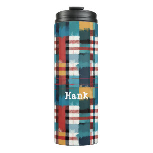 Gezellige Winter Plaid in Blauwgroen rood en geel Thermosbeker