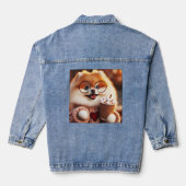 Gezellige Winter Pomeranian in glazen met warme ca Denim Jacket (Achterkant)
