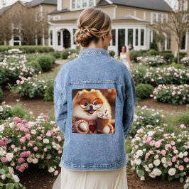 Gezellige Winter Pomeranian in glazen met warme ca Denim Jacket