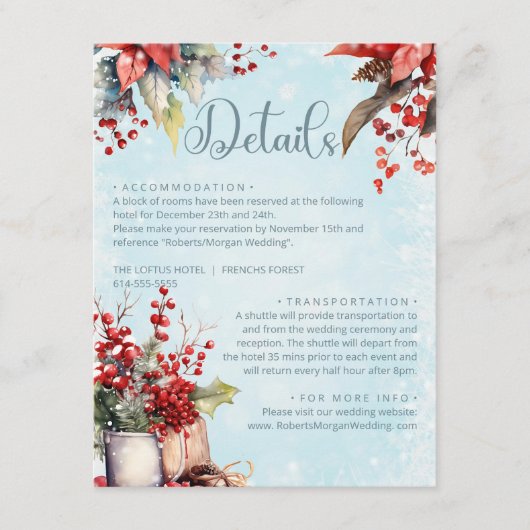 Gezellige Winter Rowan bessen boeket Bruiloft Deta Informatiekaartje (Voorkant)